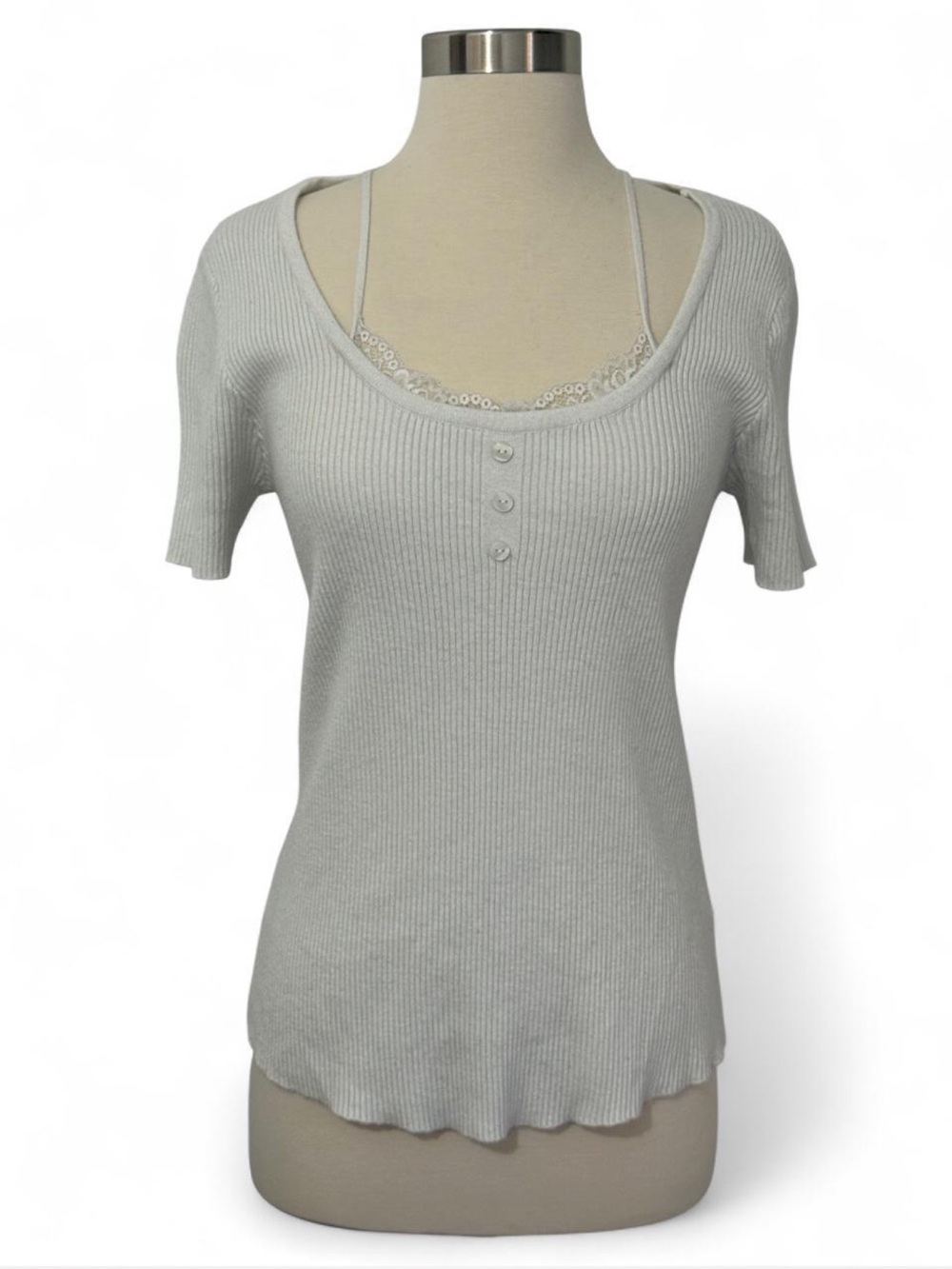 Sweet Rain White Ribbed Scoop Neck Short Sleeve Top